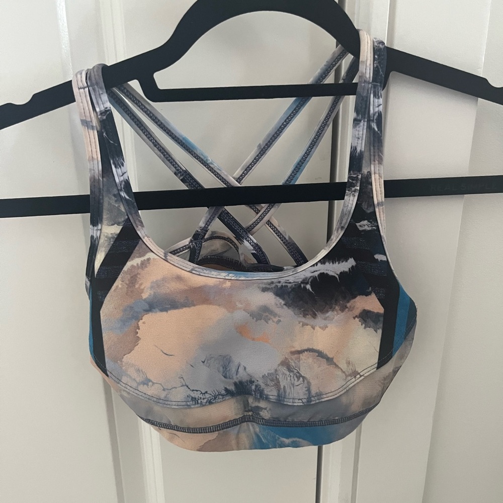 With Wear it to Heart Blue Cream Grey Tiedye Sports bra